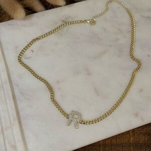 Gold Letter 'R' Necklace with Sparkling Accents